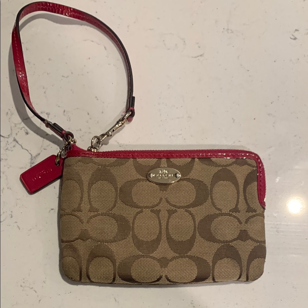 Coach Tan and Pink Wristlet